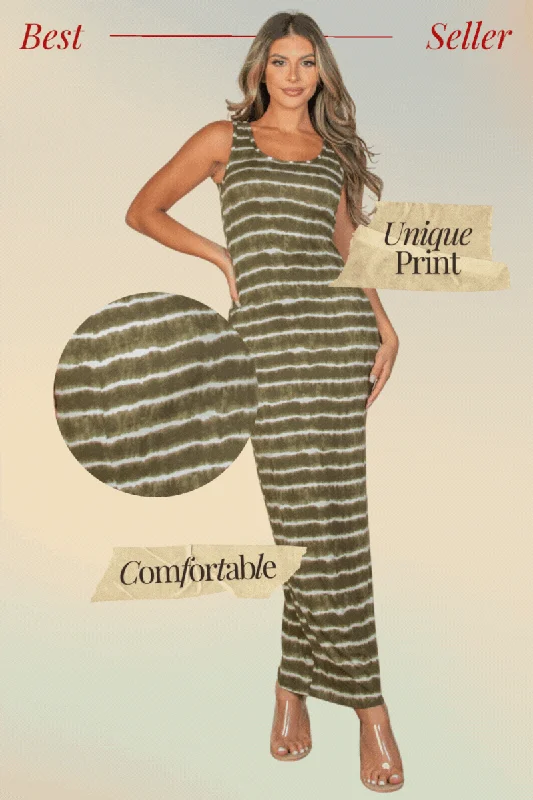 Tie Dye Printed Tank Bodycon Maxi Dress Elegant Sleeveless Maxi Dress