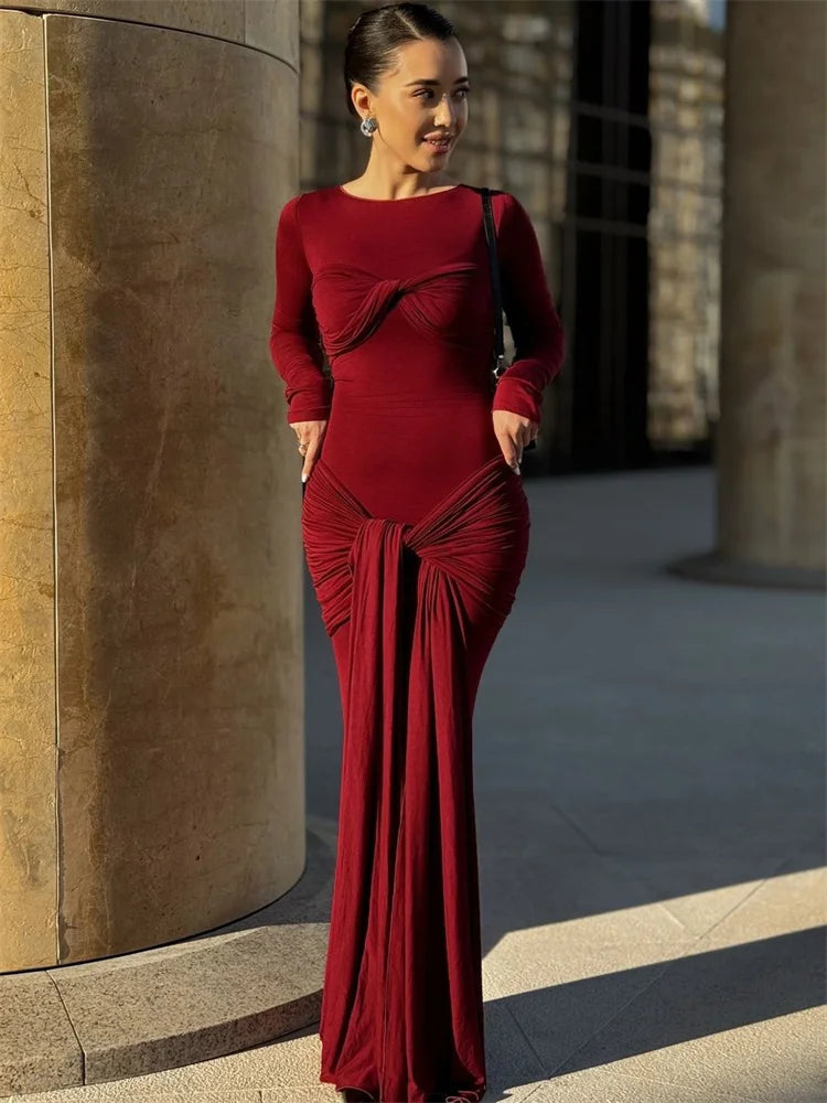 A&A Twist And Tie Long Sleevee Maxi Dress Cozy Knitted Maxi Dress