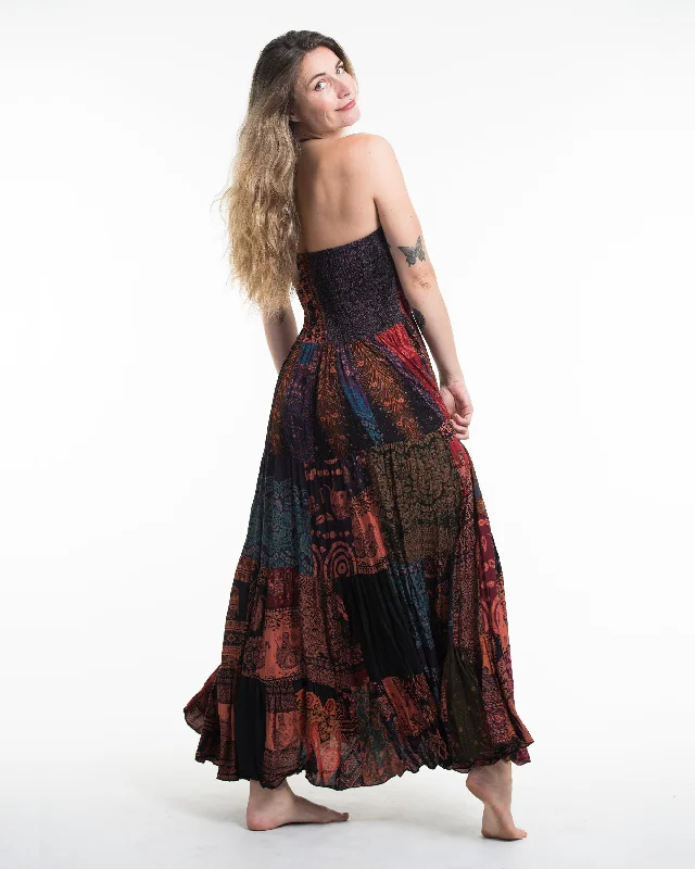 Upcycled Patchwork Multi Print Maxi Dress in Orange Trendy Floral Print Maxi Dress