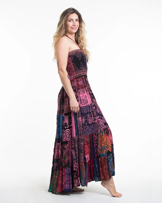 Upcycled Patchwork Multi Print Maxi Dress in Pink Chic Summer Floral Maxi Dress