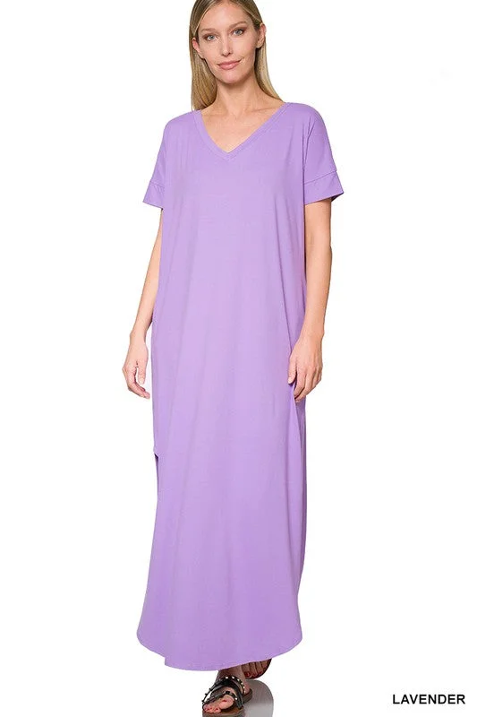 V-Neck Maxi Dress w/Pockets Stylish One-Shoulder Maxi Dress