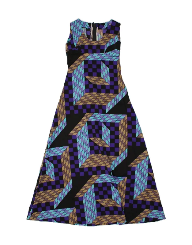 VINTAGE Womens Sleeveless Maxi Dress UK 12 Medium Multicoloured Geometric Comfortable Flowy Maxi Dress