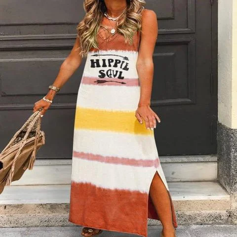 Willow Hippie Striped Maxi Dress Fashionable Faux Wrap Maxi Dress