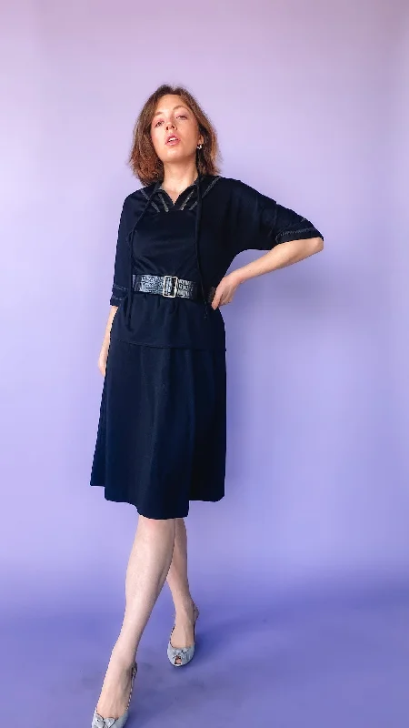 1970s Black Peplum Dress, sz. M