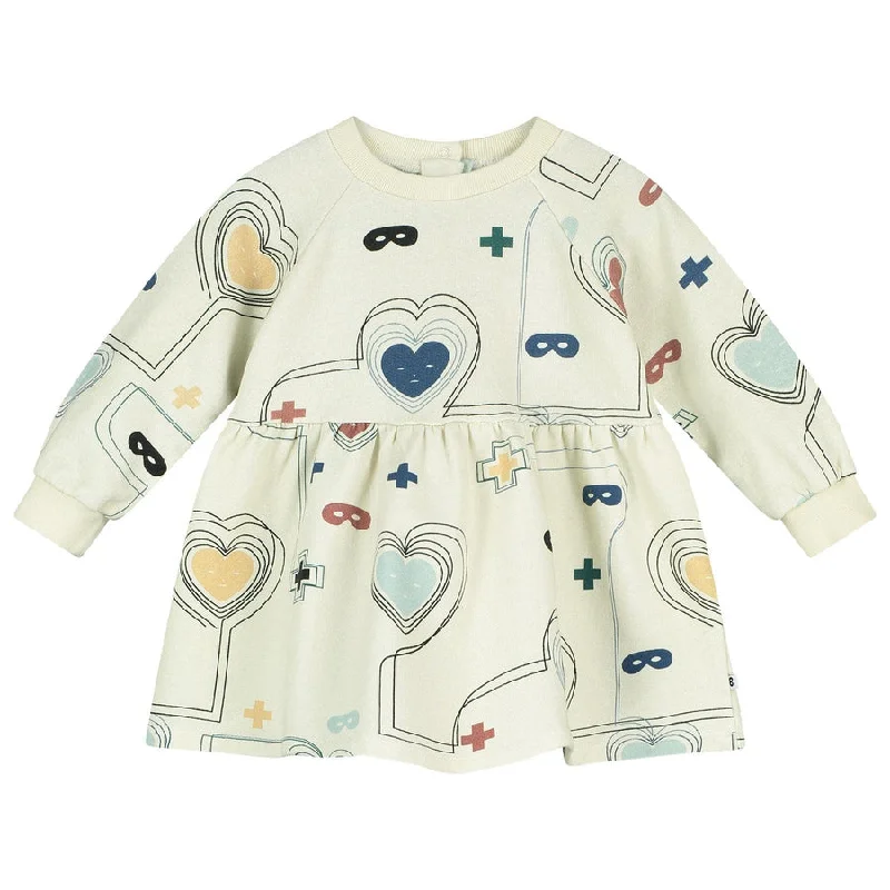 BEAU LOVES NATURAL HEARTS & MASKS LINES BABY DRESS