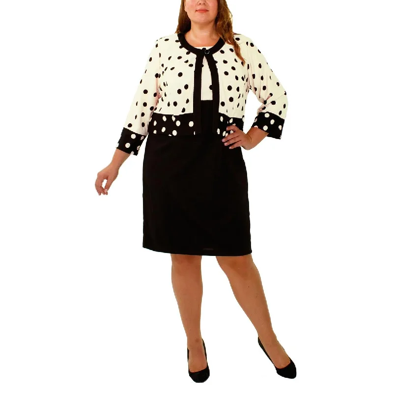 Plus Womens Knit Polka Dot Two Piece Dress