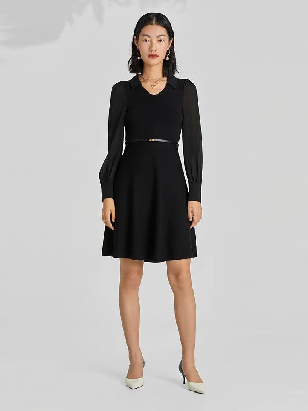 Black Patchwork Woven Dress