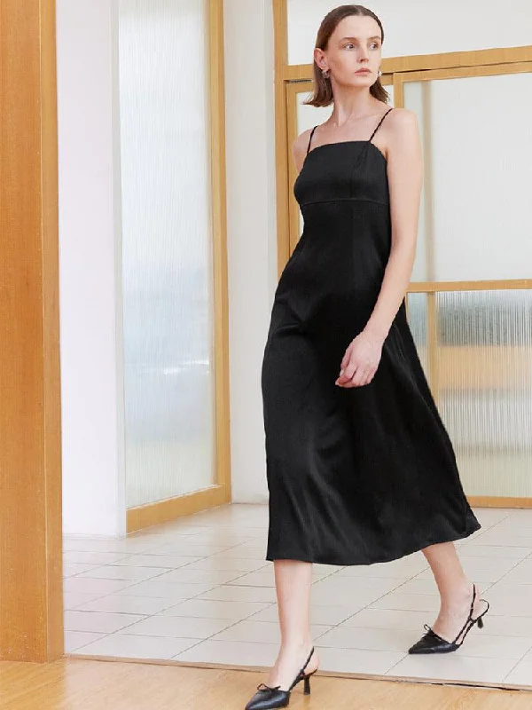 Black Triacetate Spaghetti Strap Dress