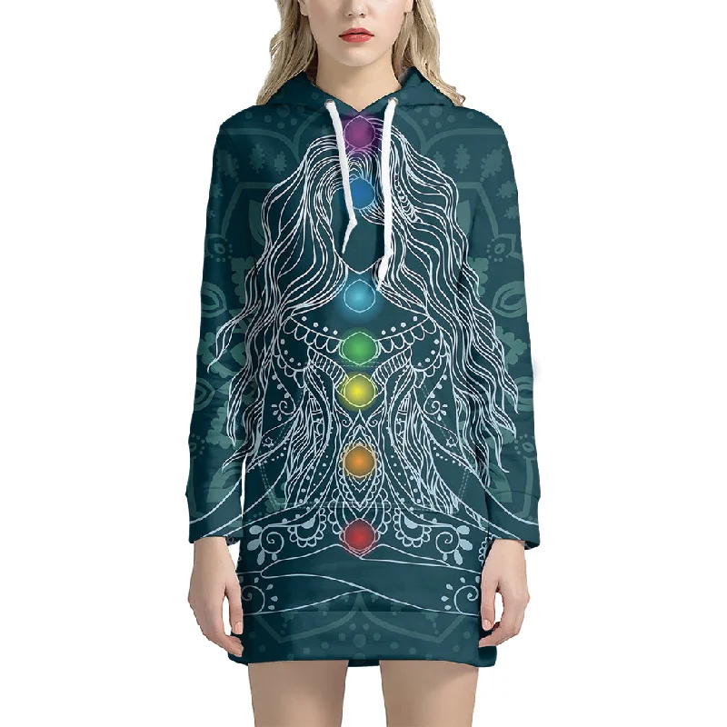 Bohemian Seven Chakras Print Pullover Hoodie Dress