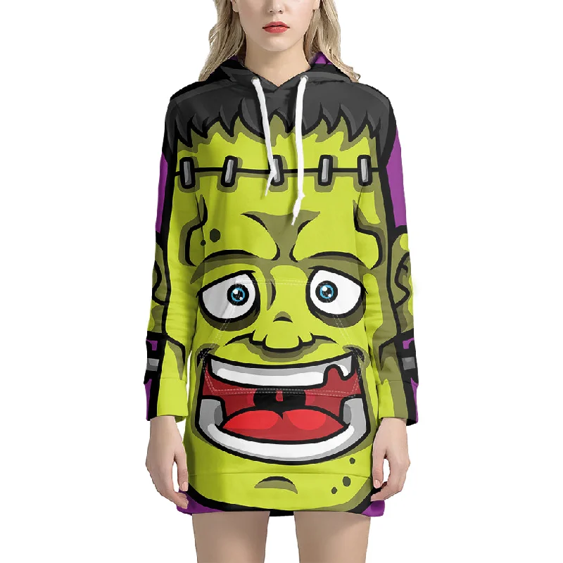 Cartoon Frankenstein Print Pullover Hoodie Dress