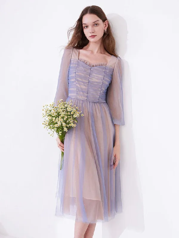Purple Mesh Layers See-Through Dress
