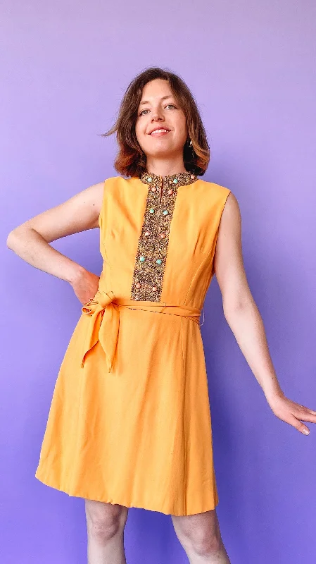 1960s Orange Fit and Flare Dress, sz. S