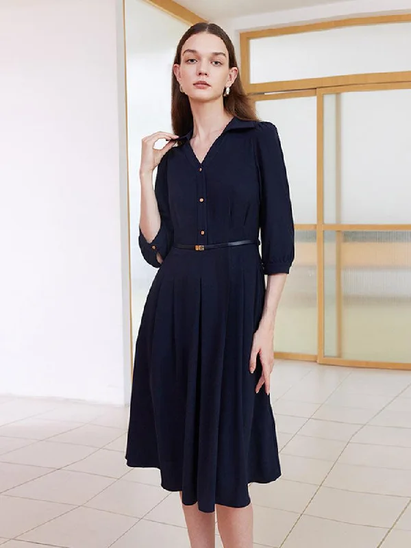 Acetate V-neck Dress With Belt