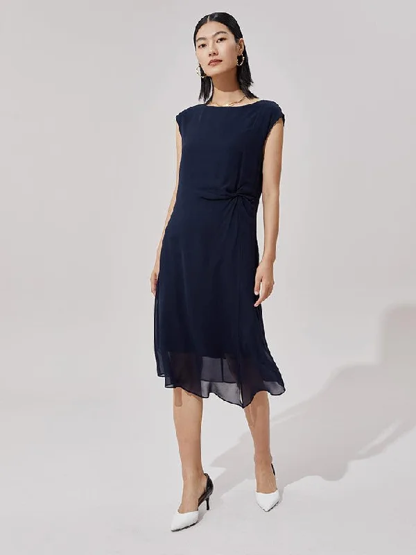 Blue Silk Boat Neck Dress