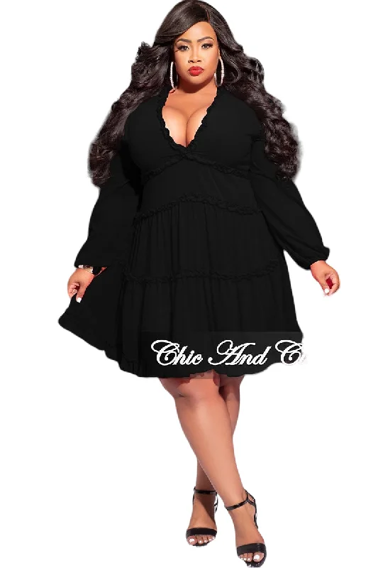 Final Sale Plus Size Chiffon Dress with V-Neck in Black