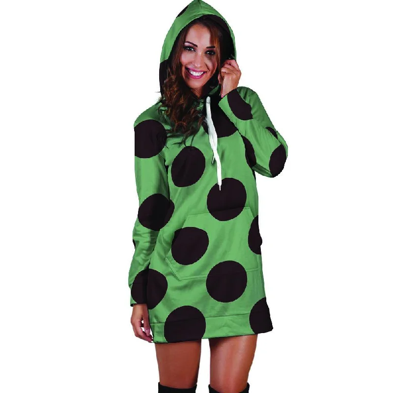 Green And Black Polka Dot Hoodie Dress