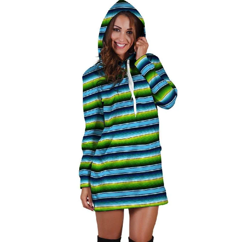 Green And Blue Mexican Baja Hoodie Dress