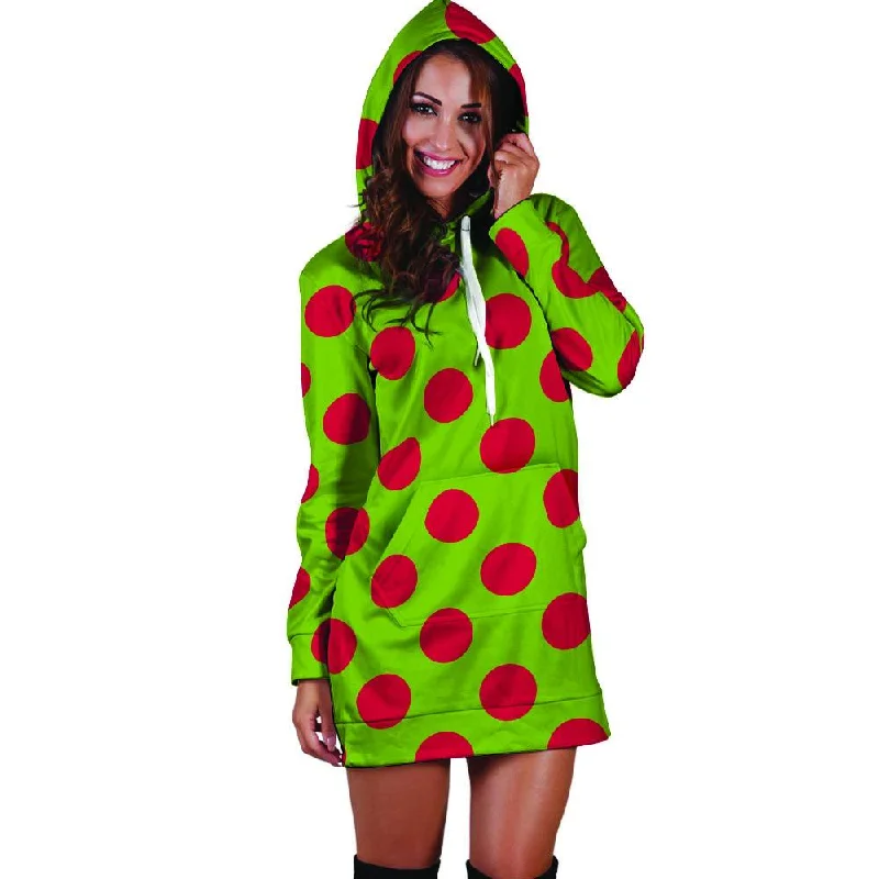 Green And Red Polka Dot Hoodie Dress