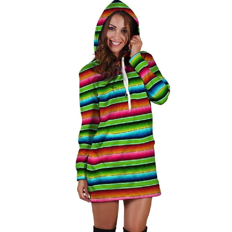 Green Baja Serape Hoodie Dress