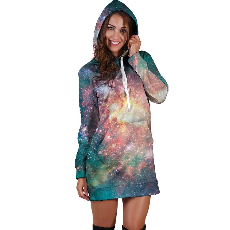 Green Cosmic Space Galaxy Hoodie Dress