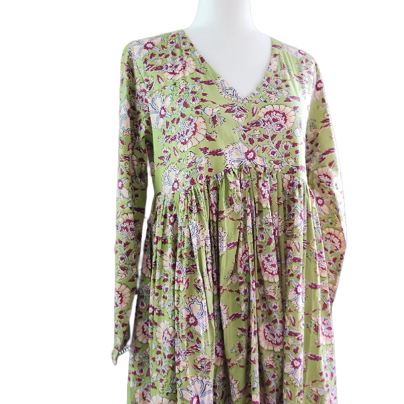 Green Flower Block Print Dress