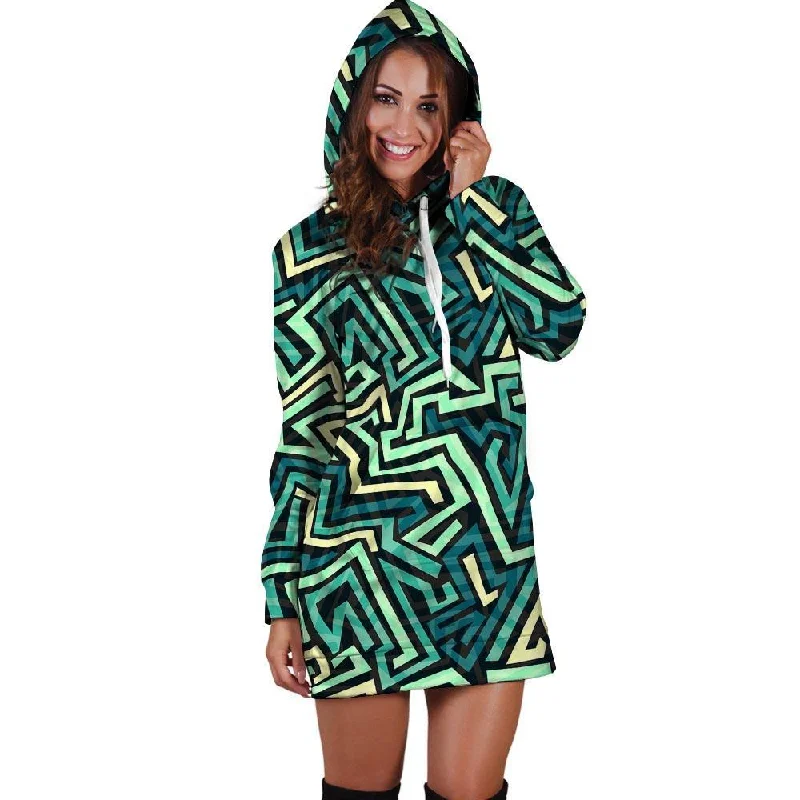 Green Geometric Abstract Hoodie Dress