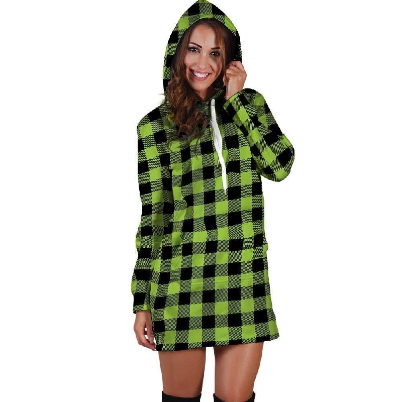 Green Plaid Hoodie Dress