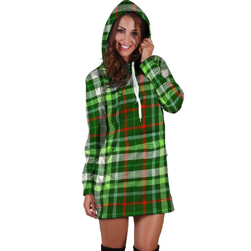 Green Plaid Tartan Hoodie Dress