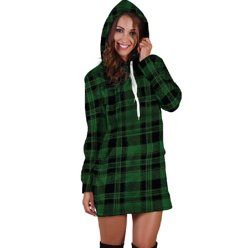 Green Plaid Tartan Sottish Hoodie Dress