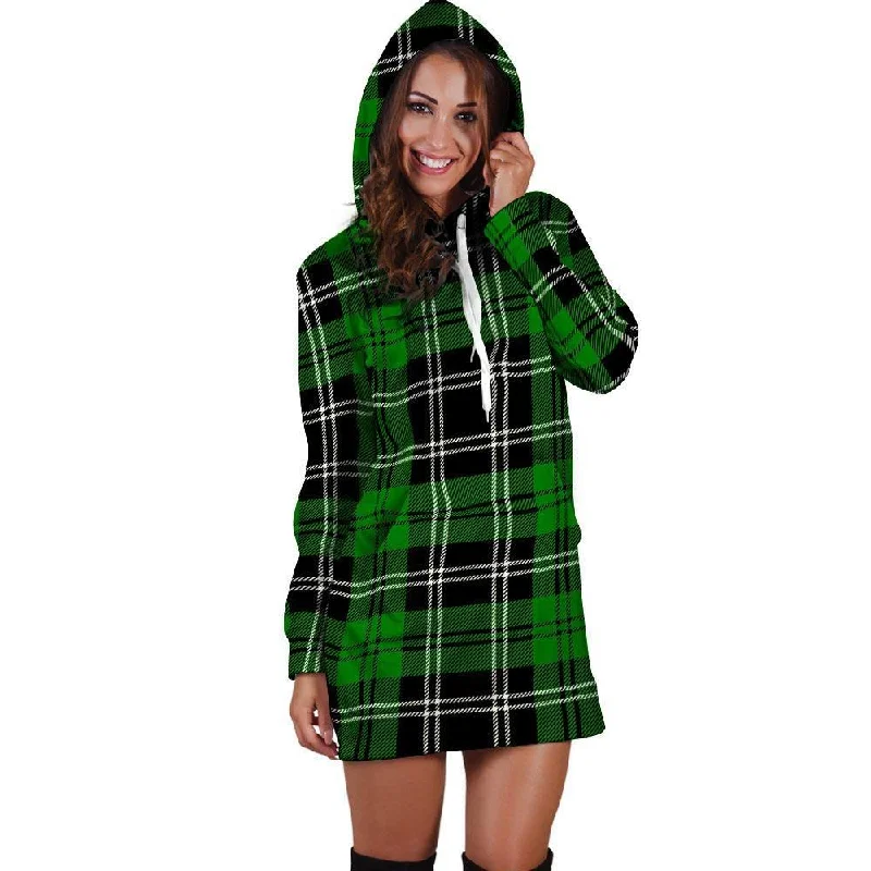 Green Plaid Tartan Print Hoodie Dress