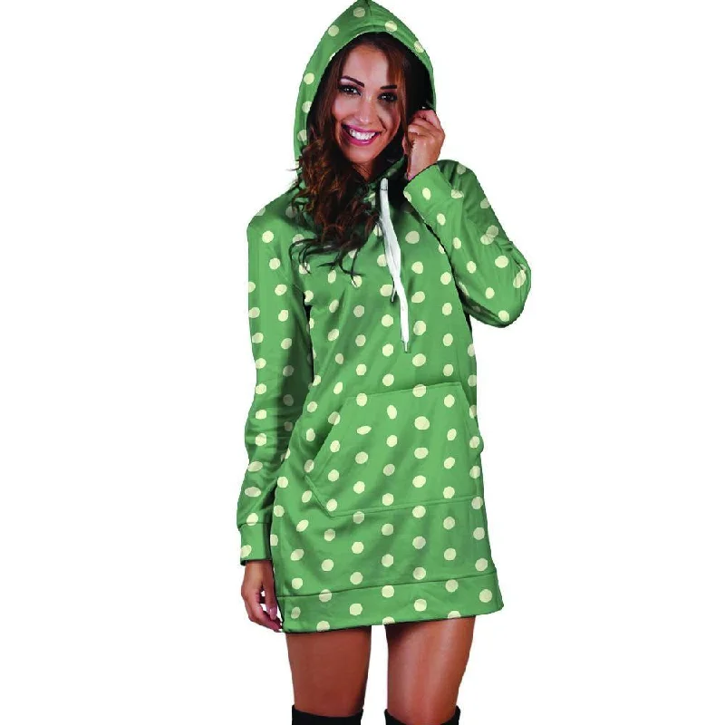 Green Sage Polka Dot Hoodie Dress