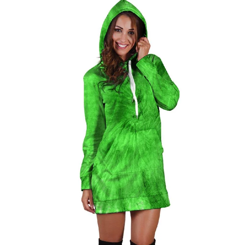 Green Tie Dye Hoodie Dress