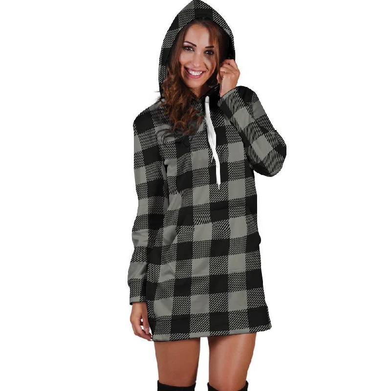Grey Plaid Hoodie Dress