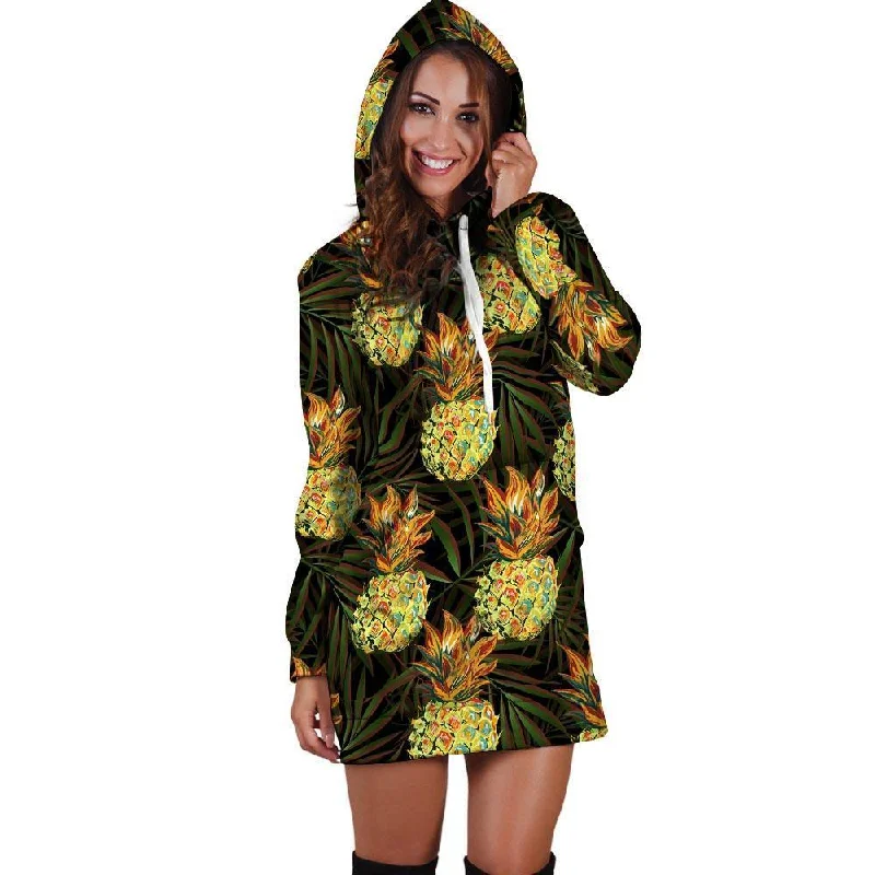 Hawaiian Golden Pineapple Edm Print Hoodie Dress