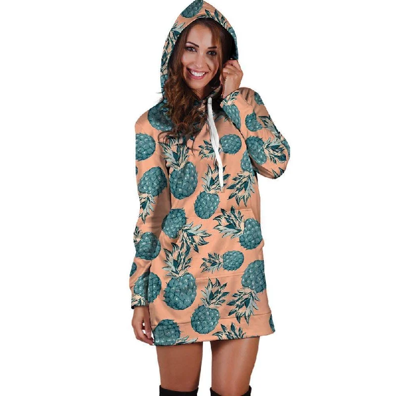 Hawaiian Neon Pineapple Print Hoodie Dress