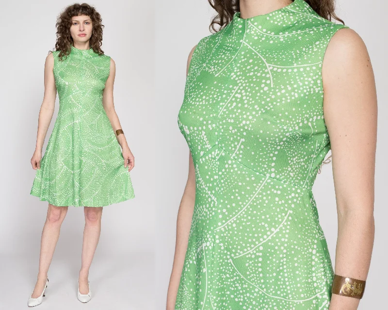 Medium 60s Emilio Borghese Green & White Abstract Print Dress