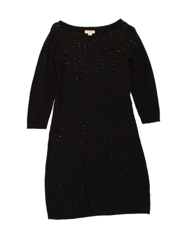 MONSOON Womens 3/4 Sleeve Jumper Dress UK 10 Small Black Spotted Viscose