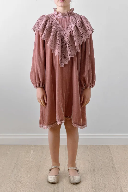 PETITE AMALIE CROCHET LACE VELVET WINTER ROSE DRESS