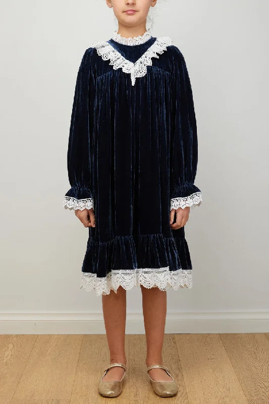 PETITE AMALIE OLIVIA NAVY VELVET DRESS