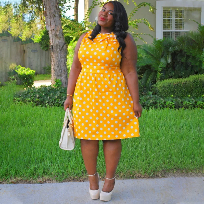 Plus Size Wish  Vintage Print Stitching Bow  Skirt Dress