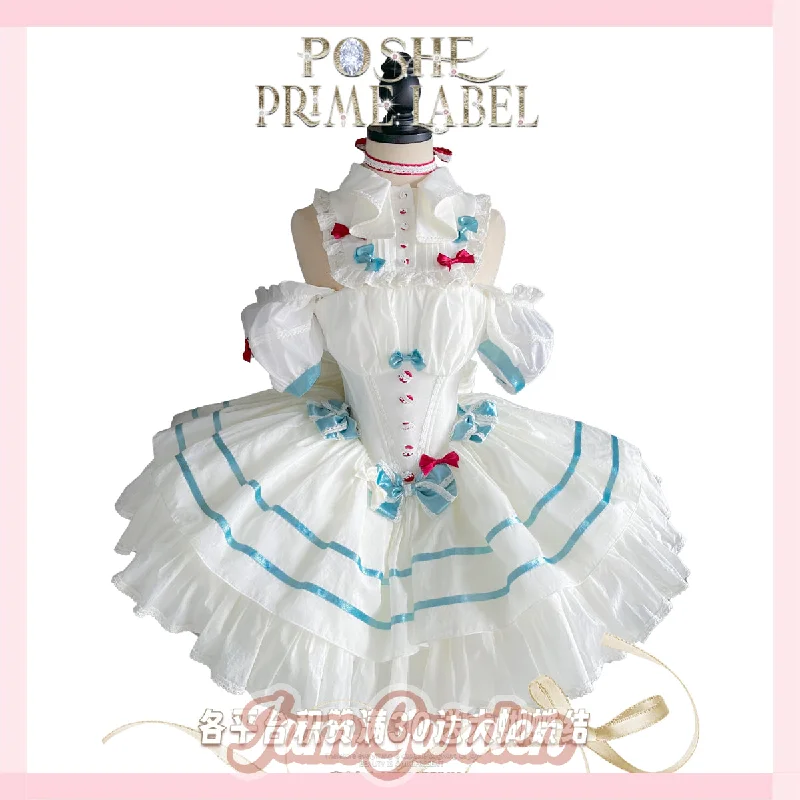 POSHEPOSE Cute big cake blue and white dress
