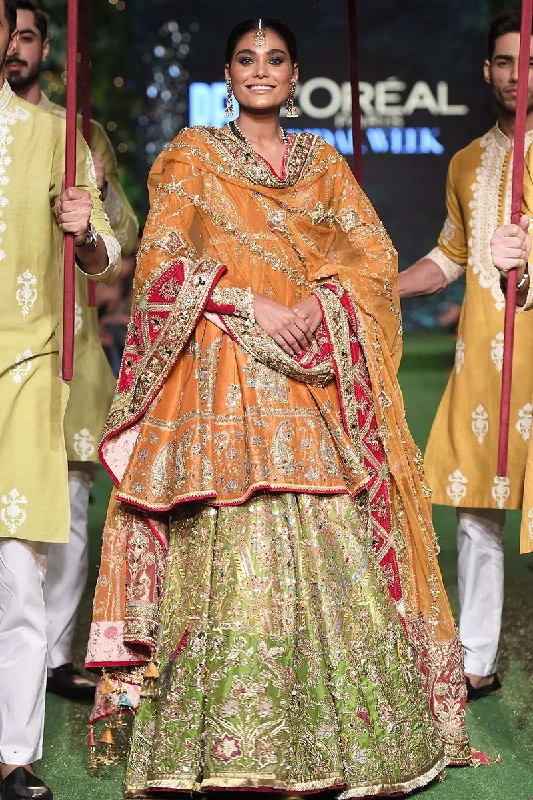 Raw Silk Orange Lehenga Peplum Pakistani Mehndi Dresses