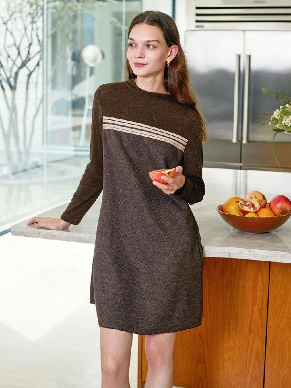 Brown Patchwork A-Line Dress