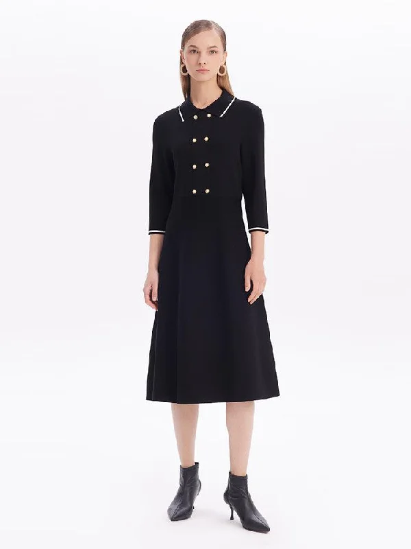 Black Slim Double-Breasted Dress