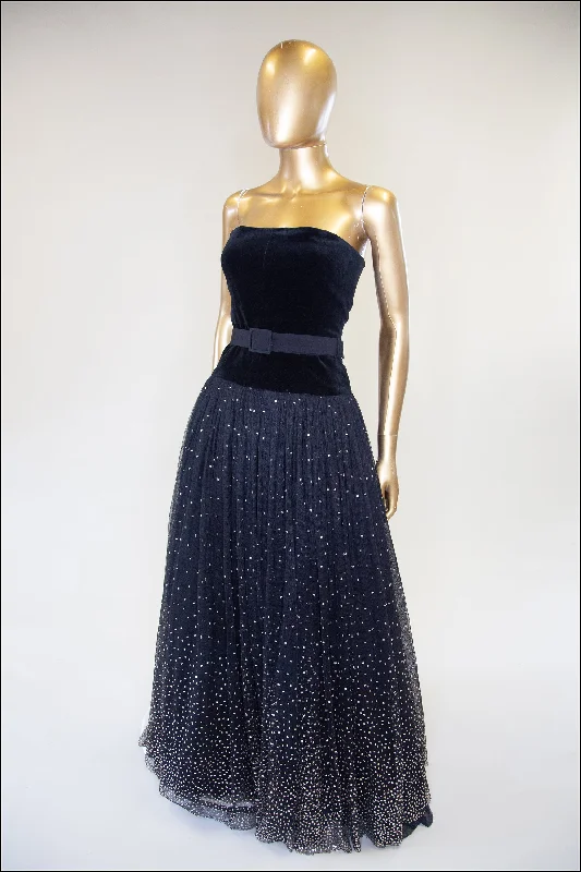 Vintage 1950s Velvet Tulle Glitter Ballgown Dress
