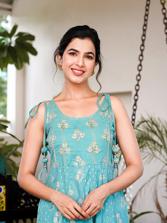 Yufta Sea Green Strappy Anarkali Dress