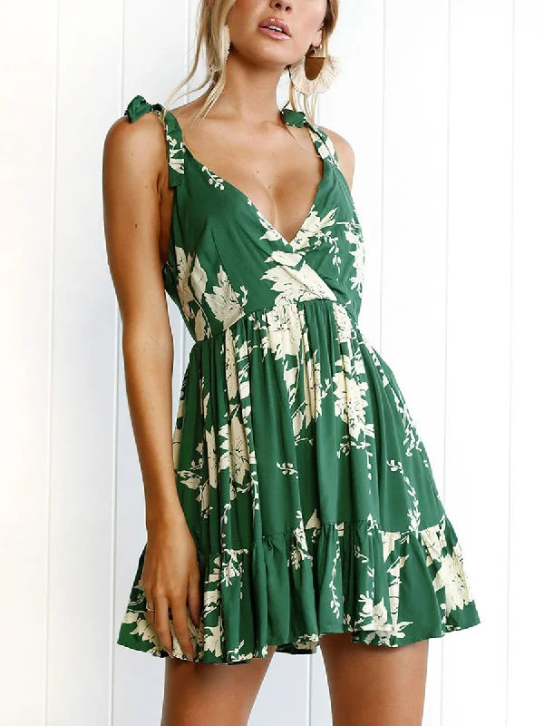 Adjustable Spaghetti Strap V Neck Mini Dress Stylish Summer Mini Dress