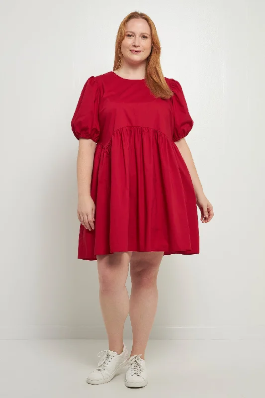 English Factory - Asymmetrical Baby doll Mini Dress with Back Spaghetti Ties Trendy Off-Shoulder Dress Mini