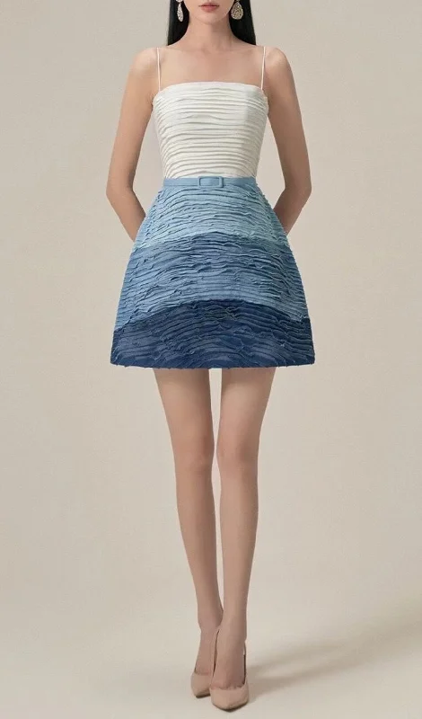 BLUE RIPPLE SUSPENDER MINI DRESS Stylish Spaghetti Strap Mini Dress