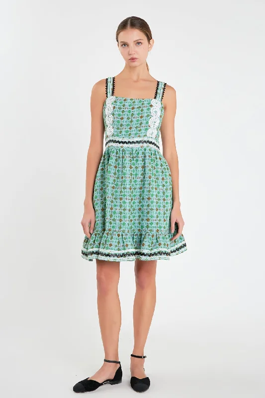 English Factory - Boucle Square Neck Mini Dress With Ric Rac Trim Stylish Sweetheart Neck Mini Dress